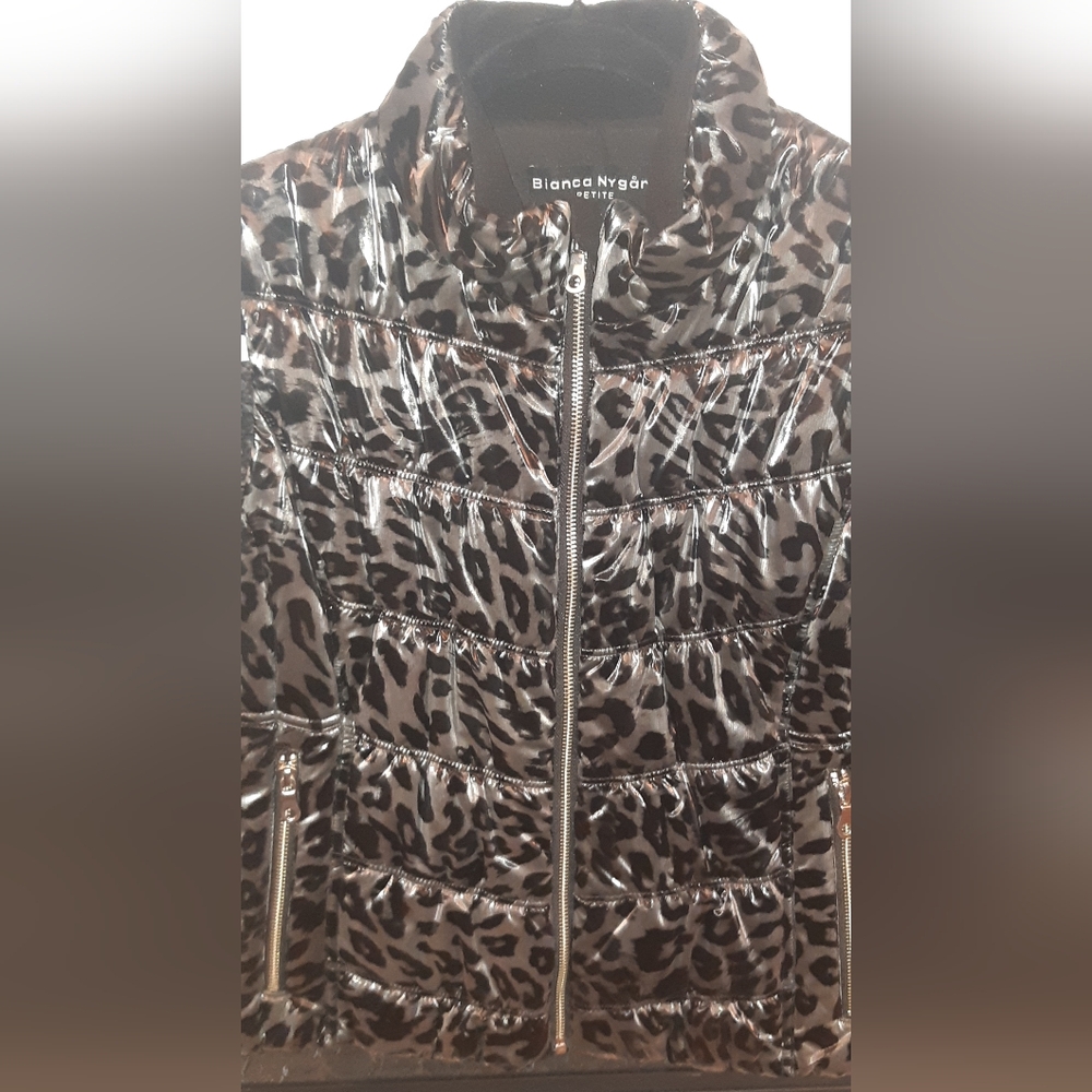 Like New Bianca Nygard Women's Puffer Leopard Print Vest Size Small